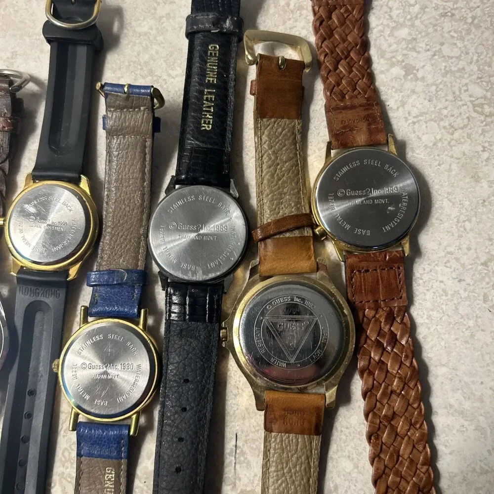 Vintage Guess Watch Lot of 9 Guess Womens Leather Bands Working New Batteries
